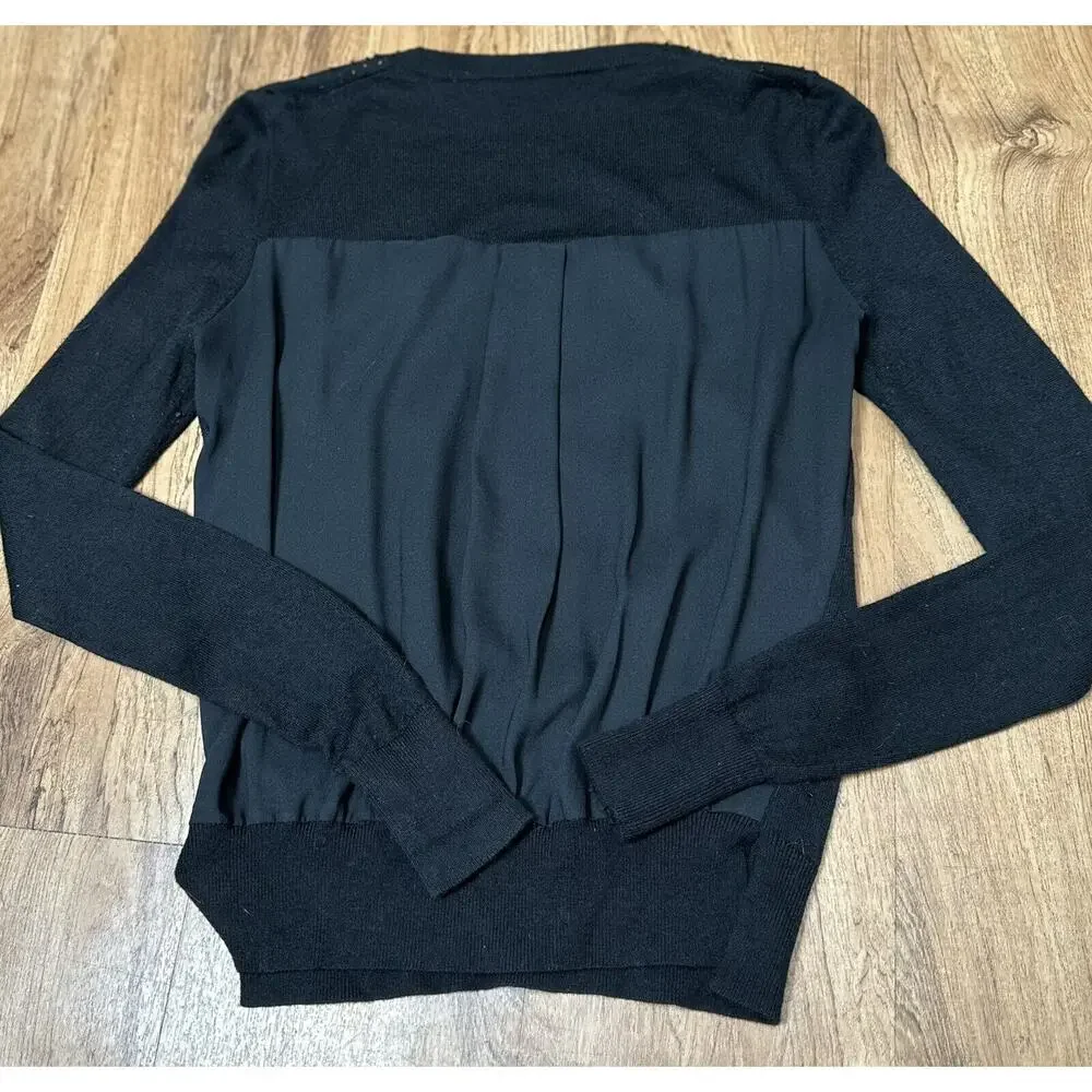 Ann Taylor Women’s Black Wool Blend Sweater Long Sleeve Beaded Front Size XS